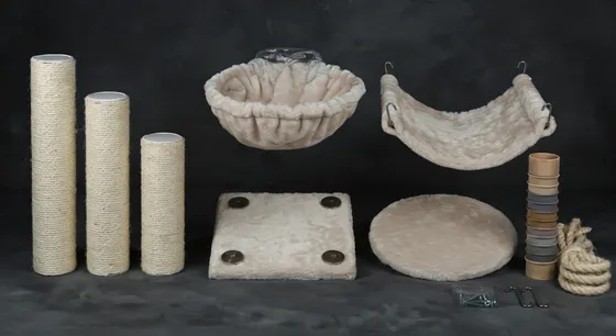 Krabpalen en onderdelen bij Bopets, losse sisalpalen, platformen en krabpaal accessoires